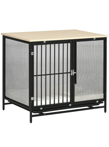 Pawhut Hundekäfig Eiche+Schwarz 80L x 55B x 71H cm