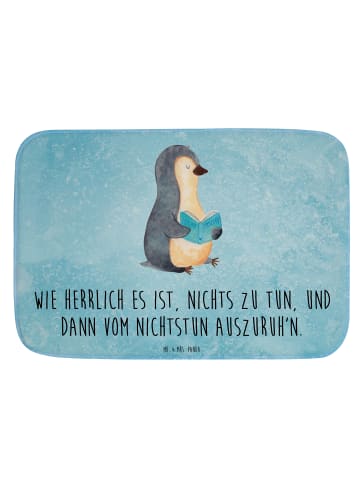 Mr. & Mrs. Panda Badematte Pinguin Buch mit Spruch in Eisblau