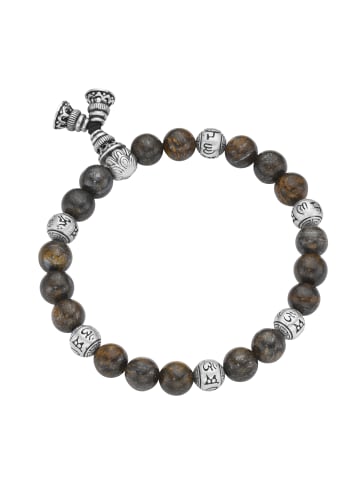 Giorgio Martello Milano Armband Mit Bronzit-Kugeln Und Tibetische Glücks-Symbole in Braun