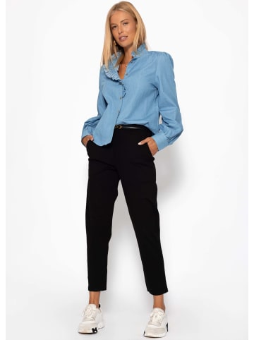 SASSYCLASSY Denim Bluse mit Rüschen in Blau