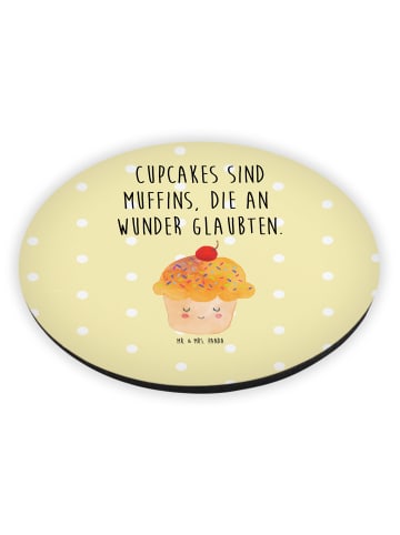 Mr. & Mrs. Panda Rund Magnet Cupcake mit Spruch in Gelb Pastell