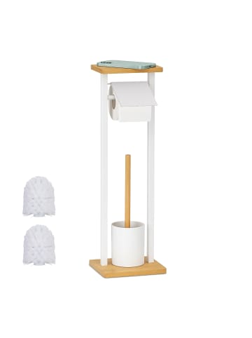 relaxdays WC-Garnitur in Weiß/ Natur - (B)20 x (H)73,5 x (T)20 cm