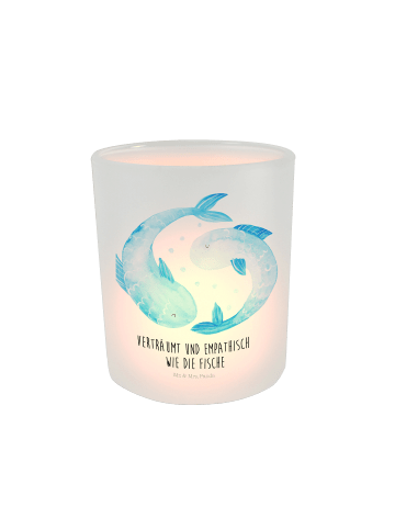 Mr. & Mrs. Panda Windlicht aus Glas Sternzeichen Fische mit Spruch in Transparent