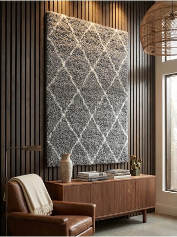 KADIMA DESIGN Teppich Hochflor Shaggy Waschbar Geometrisch DOLOMIT Strapazierfähig in Grau
