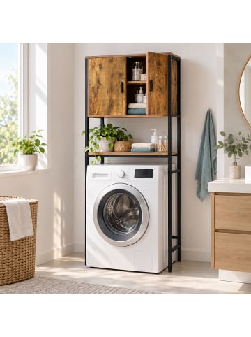 relaxdays Waschmaschinenschrank Braun/ Schwarz - (B)64 x (H)170 x (T)27 cm