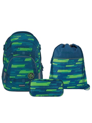 Coocazoo Schulrucksack-Set MATE Lime Stripe in 3-teilig in Grün/Blau