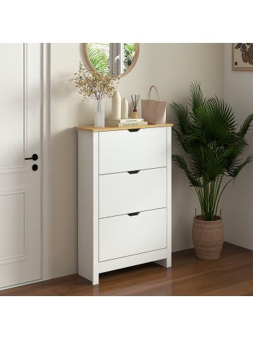 HOMCOM Schuhschrank-72L x 26B x 112H cm-Weiß+Naturholz