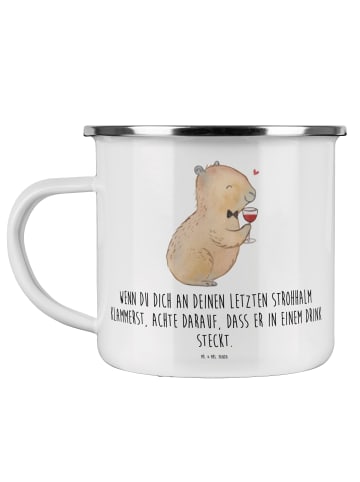 Mr. & Mrs. Panda Emaille Becher Capybara Wein mit Spruch in Weiß
