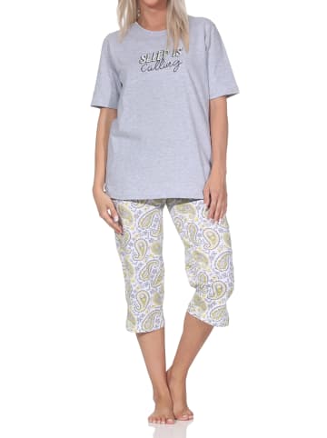 NORMANN Schlafanzug Capri kurzarm paisleyprint Übergrößen in grau-mel.
