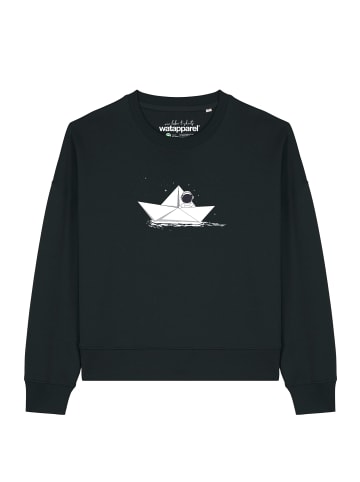 wat? Apparel Sweatshirt Astronaut in paper boat in Schwarz