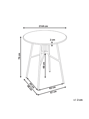 Beliani Runder Tisch TALTAL in Grau - (W) 64 x (H) 76 x (L) 64 cm