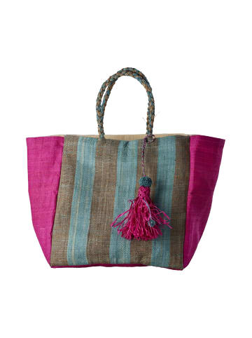 Rice Große Raffia Schopping Tasche Bunte Streifen in pink