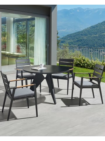 Beliani 8er-Set Gartenstuhl TAVIANO in Schwarz/Grau/Braun