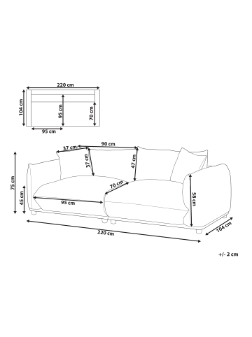 Beliani 3-Sitzer Sofa LUVOS in Grün/Braun - (W) 220 x (H) 75 x (L) 104 cm
