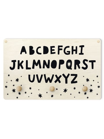 WALLART Kindergarderobe Holz - Großes Alphabet mit Sternen Schwarz in Schwarz