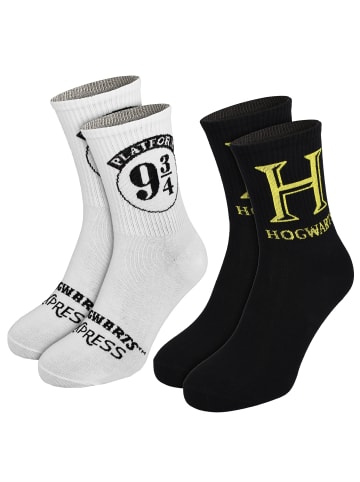 Harry Potter 2er Pack Harry Potter Socken Hogwarts Crew Strümpfe in schwarz/weiß