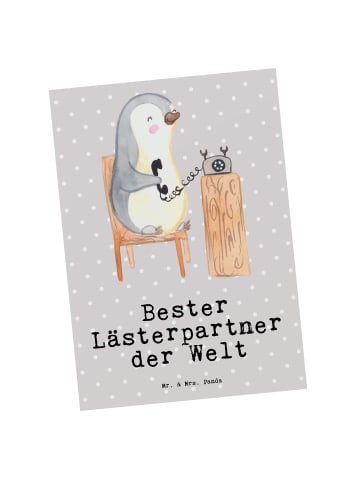 Mr. & Mrs. Panda Postkarte Pinguin Bester Lästerpartner der Welt... in Grau Pastell