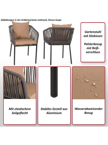 MCW 2er-Set Gartenstuhl N41, Anthrazit Kissen taupe