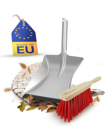 Novaliv Kehrblech Set Kehrblechgarnitur Handfeger ELASTONBORSTEN und Kehrblech in Rot