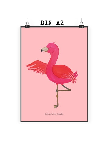 Mr. & Mrs. Panda Bild Flamingo Yoga ohne Spruch in Rot Pastell