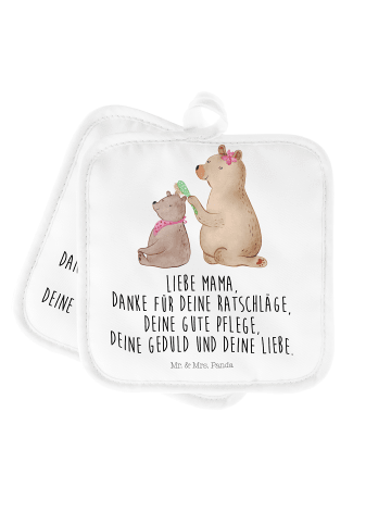 Mr. & Mrs. Panda 2er Set Topflappen  Bär Kind mit Spruch in Weiß
