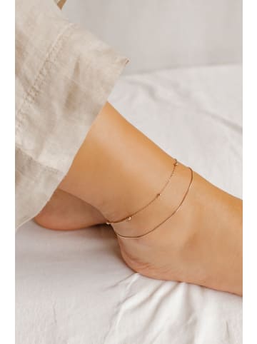 Hey Happiness Vergold. Zweireihige Satellite Fußkettchen Edeletstahl in Rosegold - (L)20-21cm
