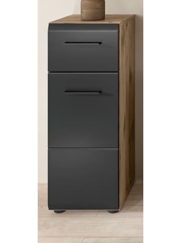 Inn.Furn Midischrank schwarz matt, Eiche Nox, Bad Kommode 30 x 80 cm
