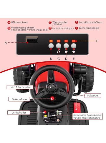 COSTWAY 12V Elektro Aufsitz Straßenwalze in Rot