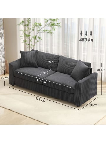 HOMCOM 3 Sitzer Sofa in Dunkelgrau 212L x 80B x 88H cm