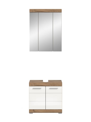 xonox.home Badkombination in Nox Oak/weiß hochglanz - (B) 60 x (H) 191 x (T) 34