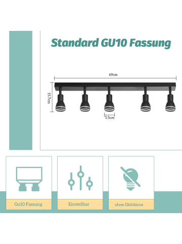 ZMH Deckenleuchte in schwarz 5-flammige GU10 moderne schwenkbar Deckenspots