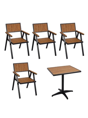 MCW 4er-Set Gartenstuhl und 1 Gartentisch J95, Schwarz, teak