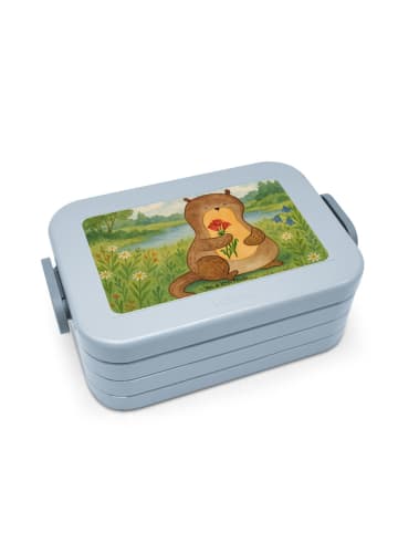 Mr. & Mrs. Panda Brotbox Otter Blumenstrauß Design ohne Spruch in Blau Pastell