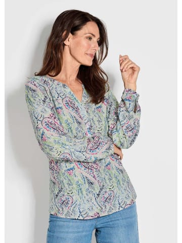 GOLDNER Florale Druckbluse mit V-Ausschnitt in hellblau / gemustert