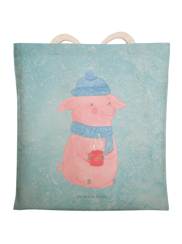Mr. & Mrs. Panda Shopper Bag Schweinchen Glühwein ohne Spruch in Eisblau