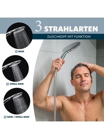 eluno XXL-Handbrause mit Wandhalterung und Brauseschlauch