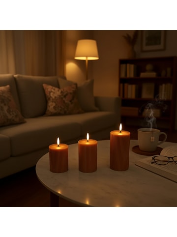 relaxdays 3 x LED Kerzen in Altrosa