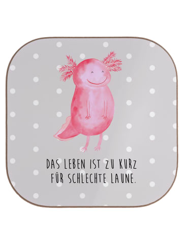 Mr. & Mrs. Panda Flaschenuntersetzer Axolotl Glücklich mit Spruch in Grau Pastell