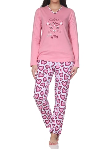NORMANN Langarm Pyjama Schlafanzug Hose Animalprint Übergrößen in rosa