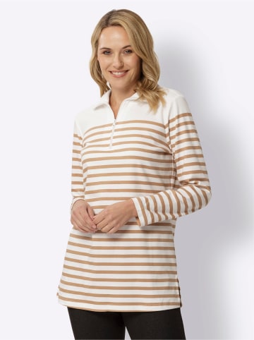 Sieh an! Longsweatshirt in ecru-camel-gestreift
