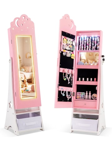 COSTWAY 2 in 1 Schmuckschrank Kinder mit Beleuchtung in Rosa