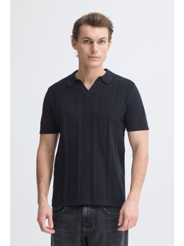 BLEND Geripptes Poloshirt Polokragen Regular Fit in Blau