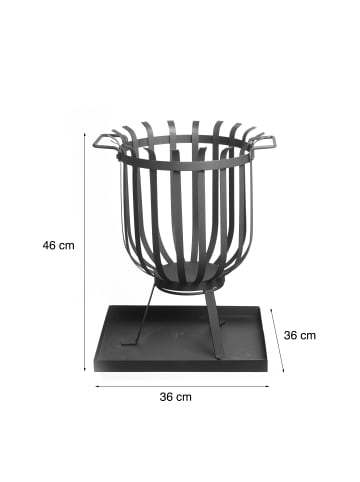 Gartenfreude Feuerkorb mit Feuerhaken und Untersetzer in Schwarz