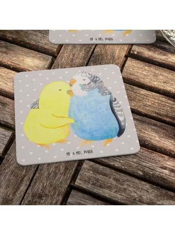 Mr. & Mrs. Panda Getränkeuntersetzer Wellensittich Liebe ohne Sp... in Grau Pastell