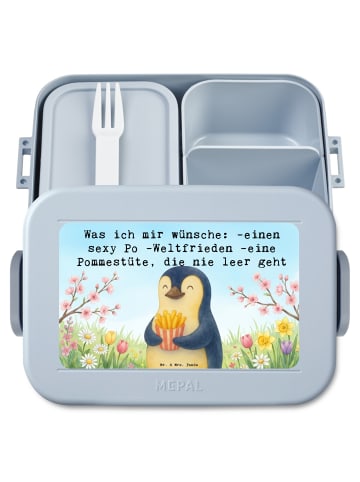 Mr. & Mrs. Panda Lunchbox Pinguin Frühling Pommes Design mit Spruch in Blau Pastell