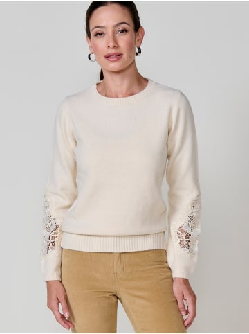 KOROSHI Women's floral lace knit jersey with sleeves in weiß