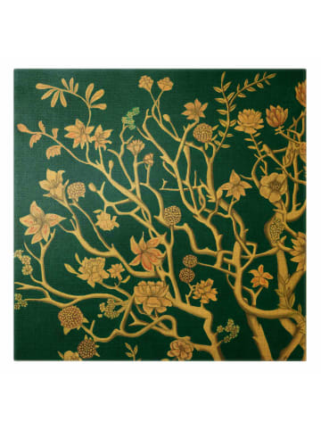 WALLART Leinwandbild Gold - Chinoiserie Blumen in der Nacht I in Blau