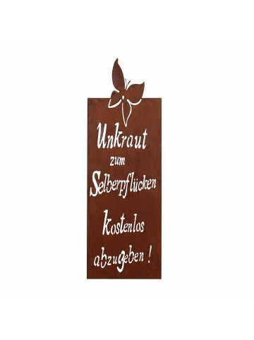 UNUS Gartenschild Rost Unkraut Spruch in Braun