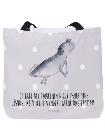 Mr. & Mrs. Panda Shopper Tasche Axolotl Schwimmen mit Spruch in Grau Pastell