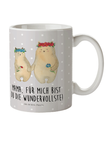 Mr. & Mrs. Panda Henkelbecher Bären mit Blumenkranz mit Spruch in Grau Pastell